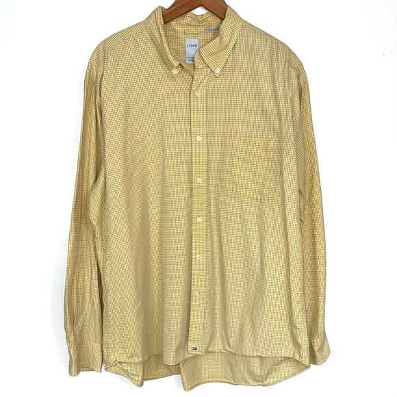 JCrew Micro Check Yellow Long Sleeve Cotton Button Down Shirt Size XL - Picture 1 of 13